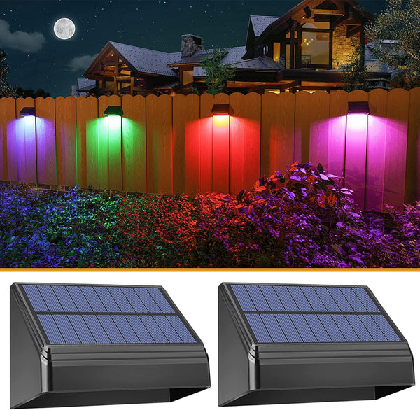 Aulanto Solar Fence Lights Outdoor Warm White and RGB Lock Mode, 2Pack Color Glow Solar Wall Lights Waterproof Solar Light for Fence，Outdoor Decor Solar Deck Lights for Wall ,Fence, Door, Yard, Garden