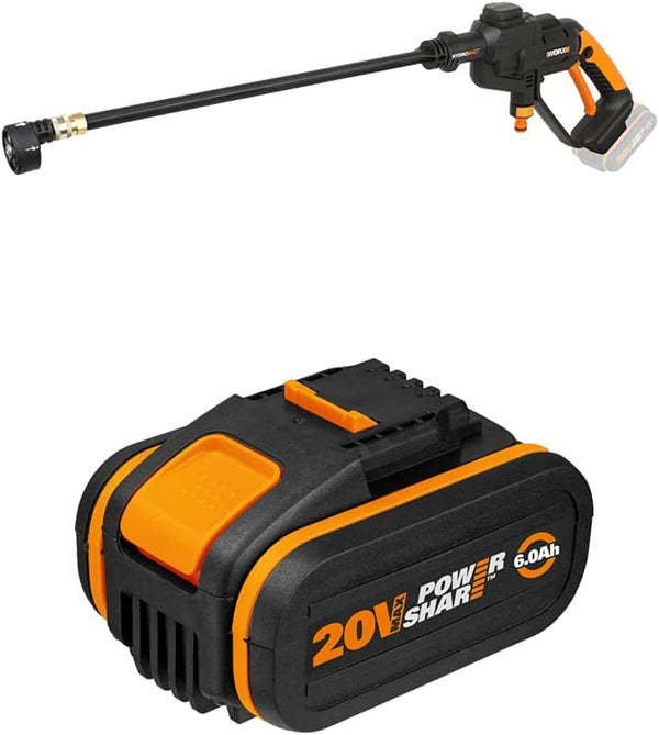 WORX 20V Cordless HYDROSHOT Portable Pressure Washer Skin (POWERSHARE Battery Not Inc.) - WG620E.9 and 6.0Ah Lithium-Ion Battery W/Indicator - WA3641