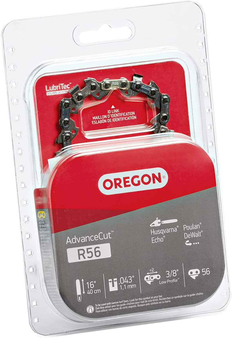 Oregon R56 Advancecut Chainsaw Chain for 16-Inch Bar -56 Drive Links – Low-Kickback Chain Fits Greenworks, Makita, EGO, Dewalt and More