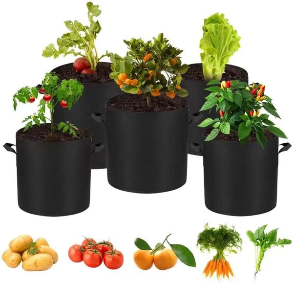 Croch 5-Pack Plant Grow Bags, Heavy Duty Thickened Nonwoven Fabric Pots with Handles for Vegetables/Flowers/Nursery, Indoor and Outdoor Planting, High-Quality Reinforced Fabric Planting Bag