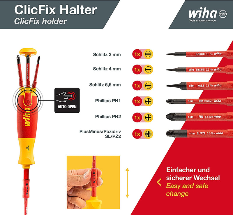 Wiha 38613, Schlitz/Ph/Sl+Pz (Klemmschrauben) Im Blister, Red Yellow