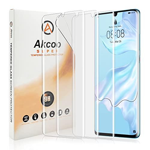 [3 Pack] P30 Pro UV Screen Protector,Akcoo Full Screen Adhesive Tempered Glass film for Huawei P30 Pro with senstive touch fingerprint unlock case friendly