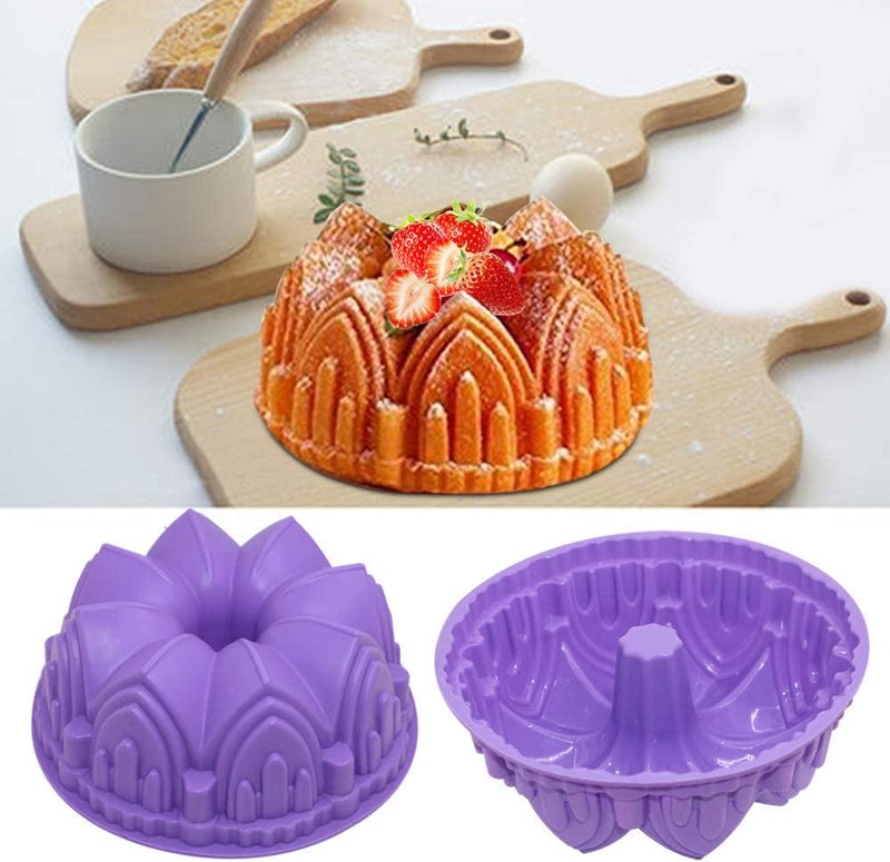 3 Pcs Silicone Cake Bread Baking Molds, AIFUDA Large Swirl Cake Mold Castle Cake Mold and Double Flower Cake Mold for Birthday Party DIY