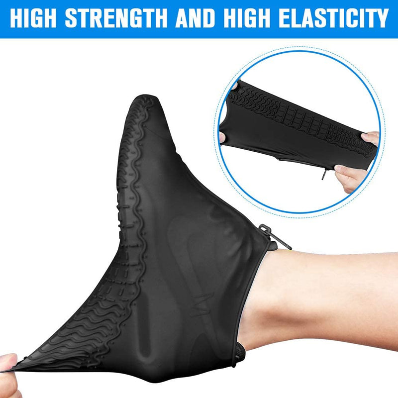 Shiwely Silicone Waterproof Shoe Covers, Upgrade Reusable Overshoes with Zipper, Resistant Rain Boots Non-Slip Washable Protection for Women, Men (M (Women 5.5-7.5, Men 5-6.5), Black)