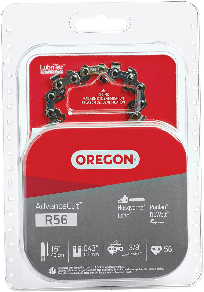 Oregon R56 Advancecut Chainsaw Chain for 16-Inch Bar -56 Drive Links – Low-Kickback Chain Fits Greenworks, Makita, EGO, Dewalt and More