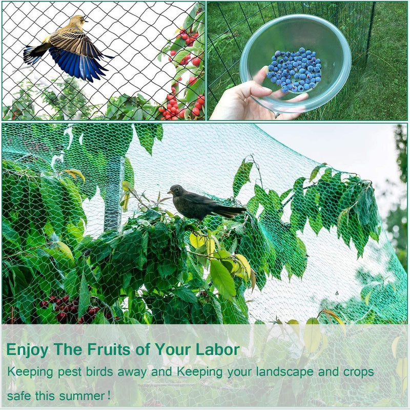 Anti-Bird Netting Garden Netting with Cable Ties and U-Shaped Pegs 13Ft X 33Ft Reusable Nylon anti Bird Protect Net Fruit Trees Blueberries Plants and Vegetables from Birds and Animals (13Ft X 33Ft)