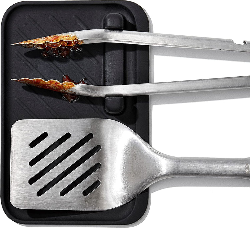 OXO Good Grips Grilling Tools, 3Pc Set-Tongs, Turner Rest, Black