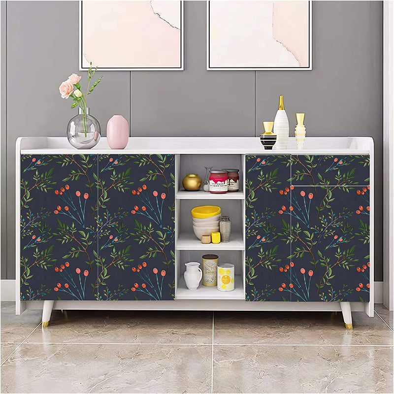 Haokhome 93108 Vintage Forest Peel and Stick Wallpaper Floral for Bedroom Black/Brown/Green/Red Removable Accent Wall Decorations 0.45M X 3M