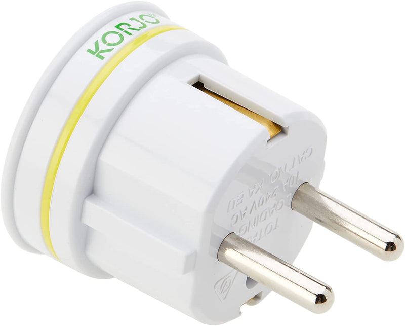 Korjo EU Travel Adaptor, for AU/NZ Appliances, Use in Europe (Except UK), Bali and Parts of the Asia, Middle East, & Sth America. Excluding: UK, Italy, Switzerland, Chile, Brazil.