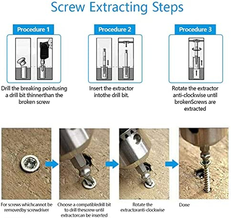 Damaged Screw Extractor Kit Drill Screwdriver Bits Extractor Set Tool, HSS 4341 Screw Remover for Stripped Broken Bolt 6 PCS