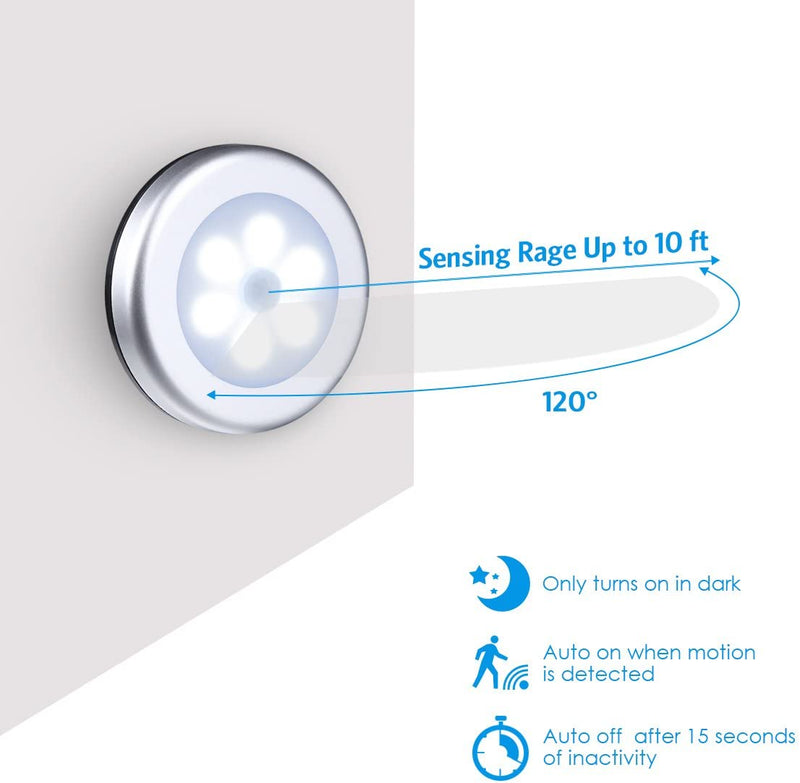 Amir Motion Sensor Light, Cordless Battery-Powered LED Night Light, Stick-Anywhere Closet Lights Stair Lights, Safe Lights for Hallway, Bathroom, Bedroom, Kitchen, Etc. (Warm White - Pack of 6)