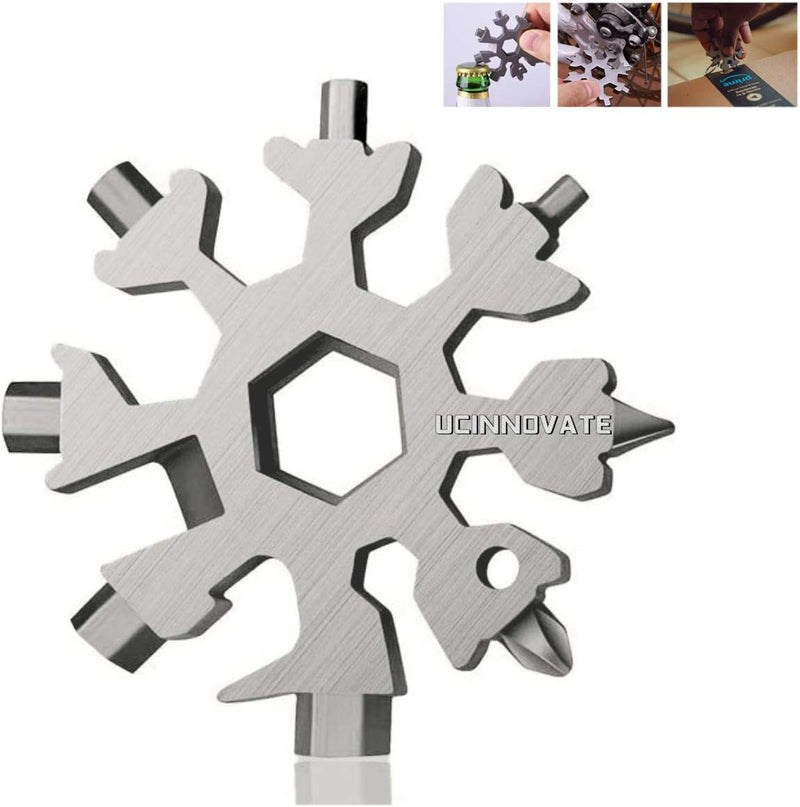 Portable 18-In-1 Snowflake Multitool EDC Keychain Screwdriver Tool Carbon Steel Gifts for Men, Portable Snowflake Tool with Phillips, Slotted and Hex Wrench, Included Retractable Keychain, Gift Box