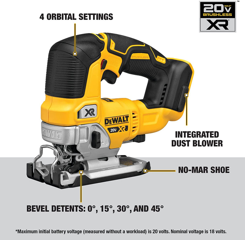 DEWALT 20V MAX XR Jig Saw, Tool Only (DCS334B), Yellow