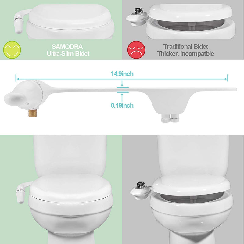 Samodra Ultra-Thin Bidet Attachment White Frontal & Rear Wash Hygienic  Bathroom