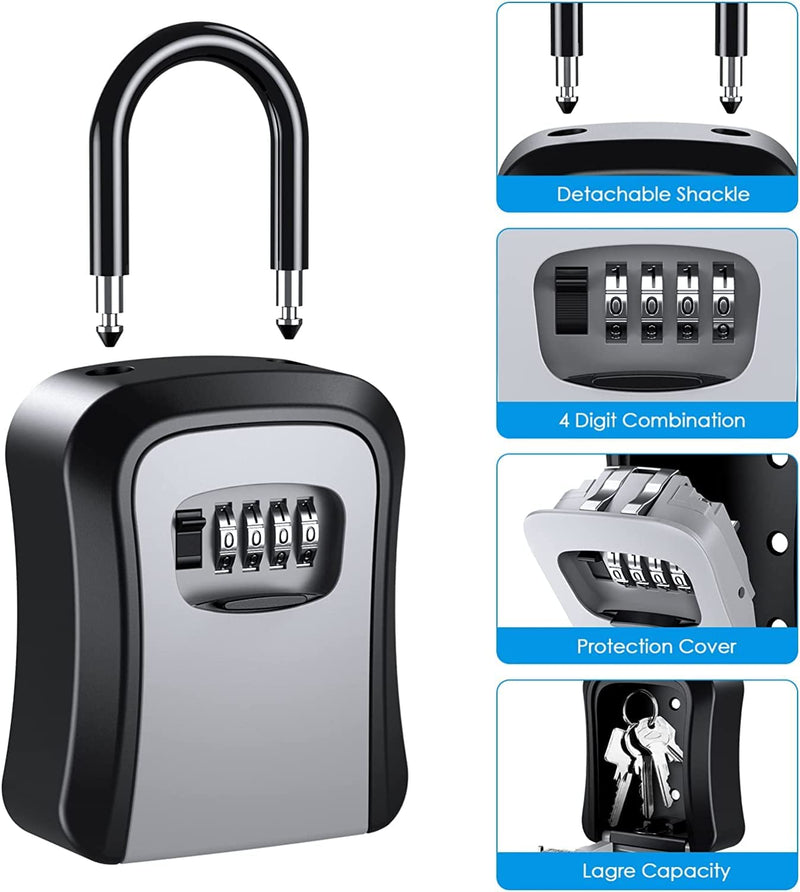 AMIR Key Lock Box Wall Mounted, Lock Box for House Key, 4 Digit Combination Lockbox for Keys with Resettable Code, Lockbox for Key Storage Outdoor Realtors (1 Pack)