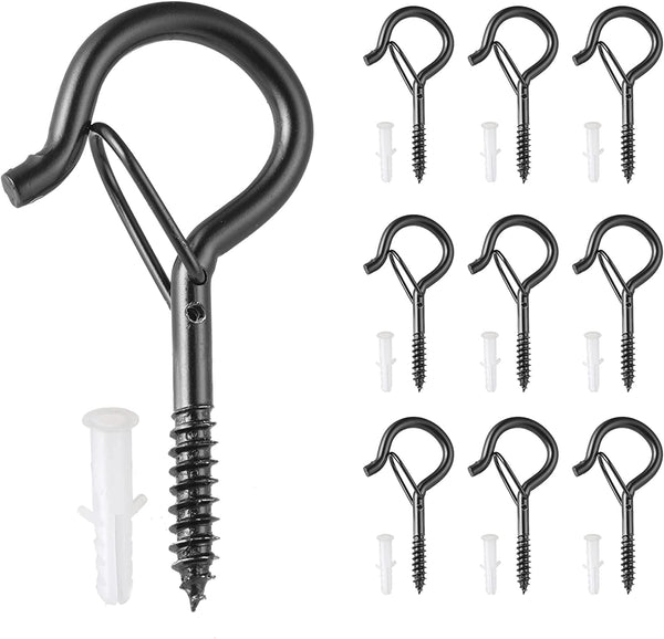 Yenghome 10 PCS Q-Hanger,Screw Hooks for Outdoor String Lights, Black Safety Buckle Easy Release Designed Steel Q-Hangers