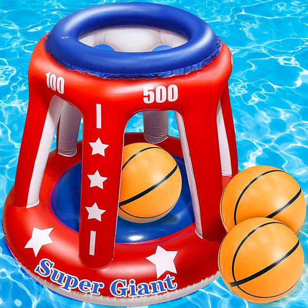 4 In 1 Set Giant 36&#039;&#039; Inflatable Pool Basketball Hoop with 3 Balls 6 Score Hole Swimming Pool Party Game Toys Kids Adults Family Volleyball Beach Ball Toss Game Summer Outdoor Water