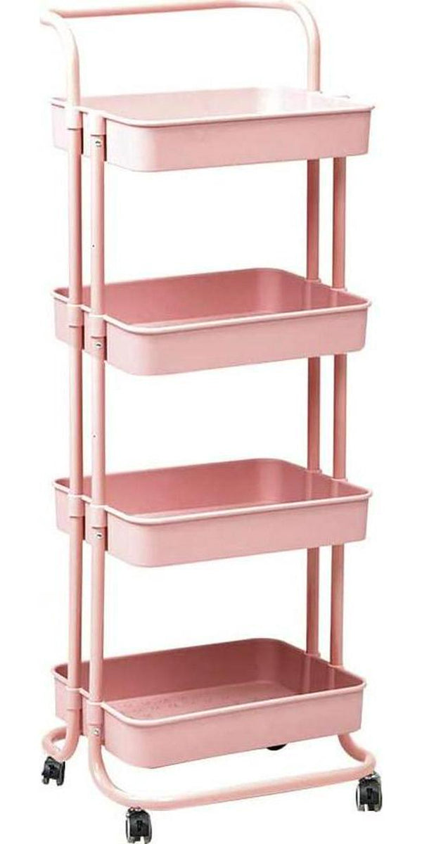 4 tier rolling cart organizer-Kitchen utility cart with wheels-Home storage cart on wheels-Spice rack organizer with handle-Multifunctional trolley pantry organizer shelf- Sundries storage rack bathroom laundry trolley (PINK)