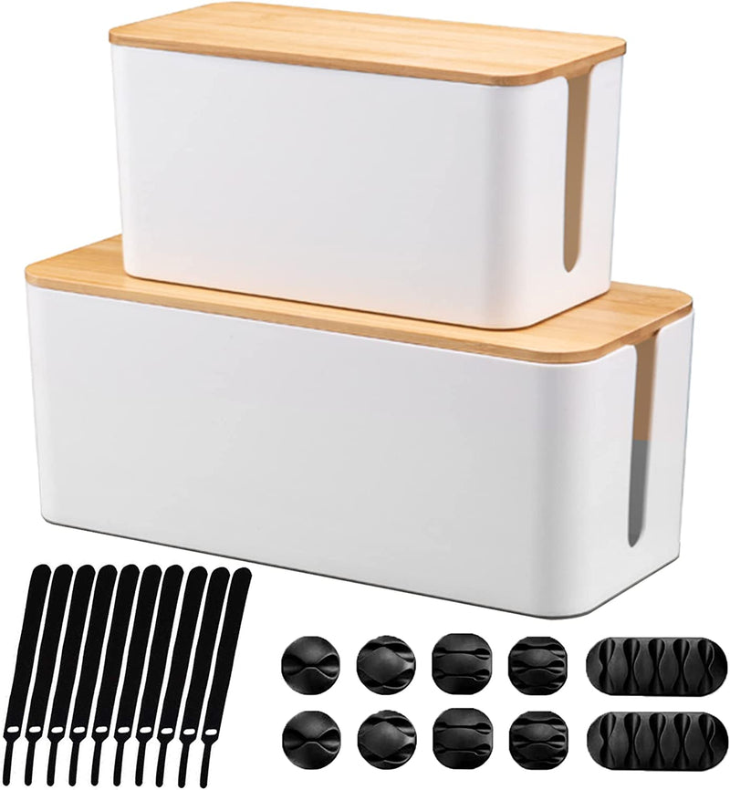 2 Pcs Cable Management Box Wood Lid Cord Organizer Wire Hider Protector for  Home