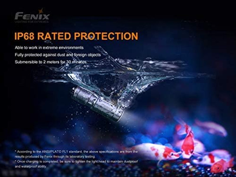 Fenix E02R 200 Lumen Rechargeable Torch with 49M Beam, 2 Brightness Level Keychain Handheld Led Torch for Hiking or Reading - Waterproof & Dustproof Tactical Flashlight with Micro USB Charging Port