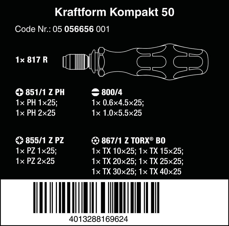 Wera KK 50 Kraft Form Kompakt Bit 14 Pieces Set, 14 Pieces