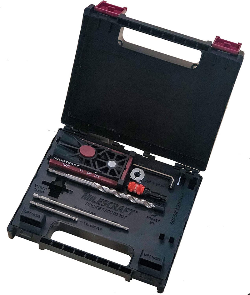 Milescraft 1323 Pocketjig200 Kit - Complete Pocket Hole Kit with Jig, Bit, Screws and Drivers,Black/Red