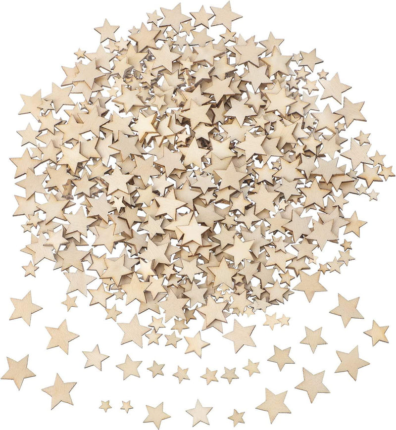 500 Pieces Wooden Stars Mixed Size Wood Stars Cutout Shape with 4 Sizes Mixed for Christmas Flag Winter Party Decoration Art Craft Sewing Model Crafts Toys and Other DIY Supplies