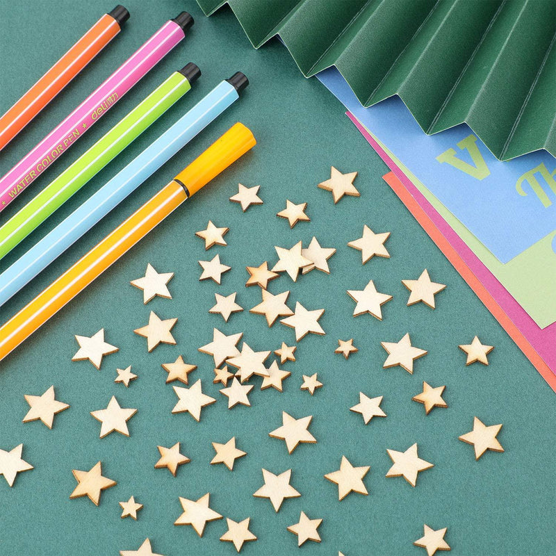 500 Pieces Wooden Stars Mixed Size Wood Stars Cutout Shape with 4 Sizes Mixed for Christmas Flag Winter Party Decoration Art Craft Sewing Model Crafts Toys and Other DIY Supplies