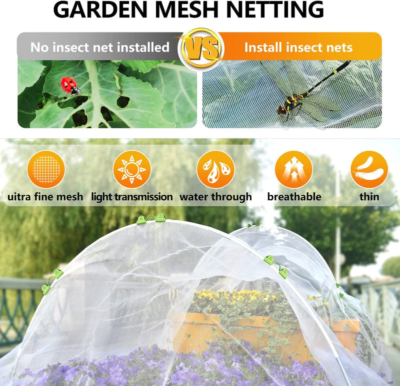 Garden Netting Mesh Kit 8X36 FT with 7 Greenhouse Garden Hoops for Raised  Beds, Plant Netting Cover for Vegetable Fruit Trees, Garden Protection Net