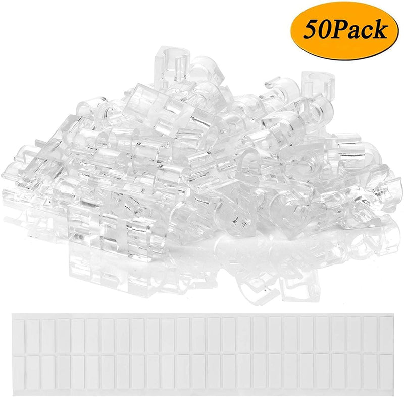 50 Pcs Self Adhesive Cable Management Clips, SOULWIT Cable Organizers Sticky Wire Clips Cord Holder for TV PC Laptop Ethernet Cable Desktop Home Office (Large,Transparent)