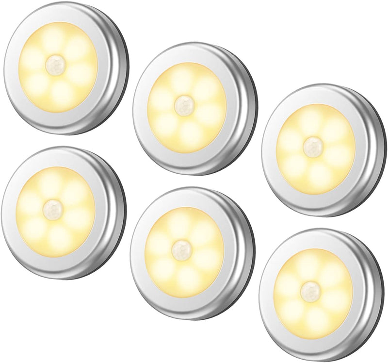 AMIR Upgraded Motion Sensor Light, Cordless Battery-Powered LED Night Light, Stick-Anywhere Closet Lights Stair Lights, Puck Lights for Hallway, Bathroom, Bedroom, Kitchen (Warm White - Pack of 6)