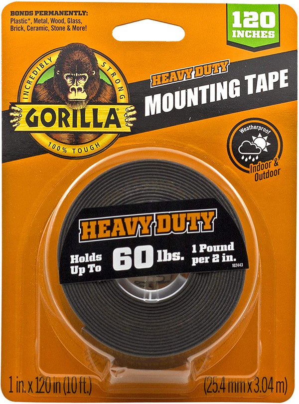 Gorilla Heavy Duty, Extra Long Double Sided Mounting Tape, 1" X 120", Black, (Pack of 1)