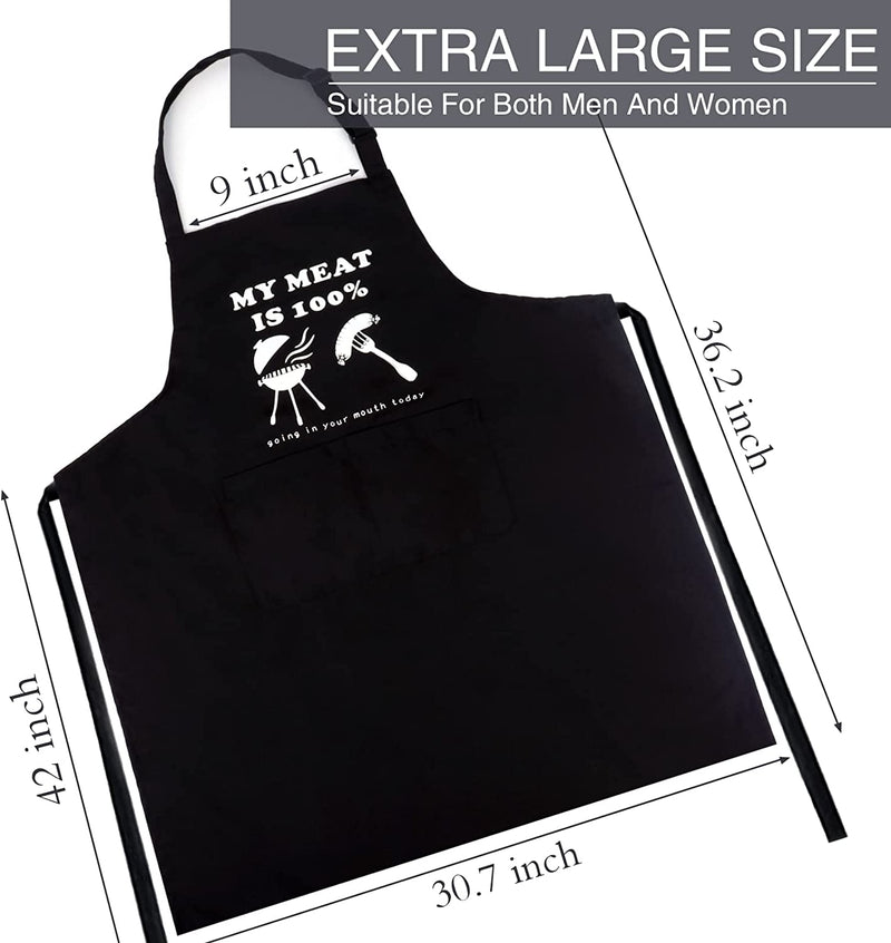 BBQ Apron for Men, Funny Apron for Cooking, Grilling Apron for Men with 2 Pockets, Water Drop Resistant Aprons for Women, Adjustable Neck Strap Apron, Black Men Apron for Gift