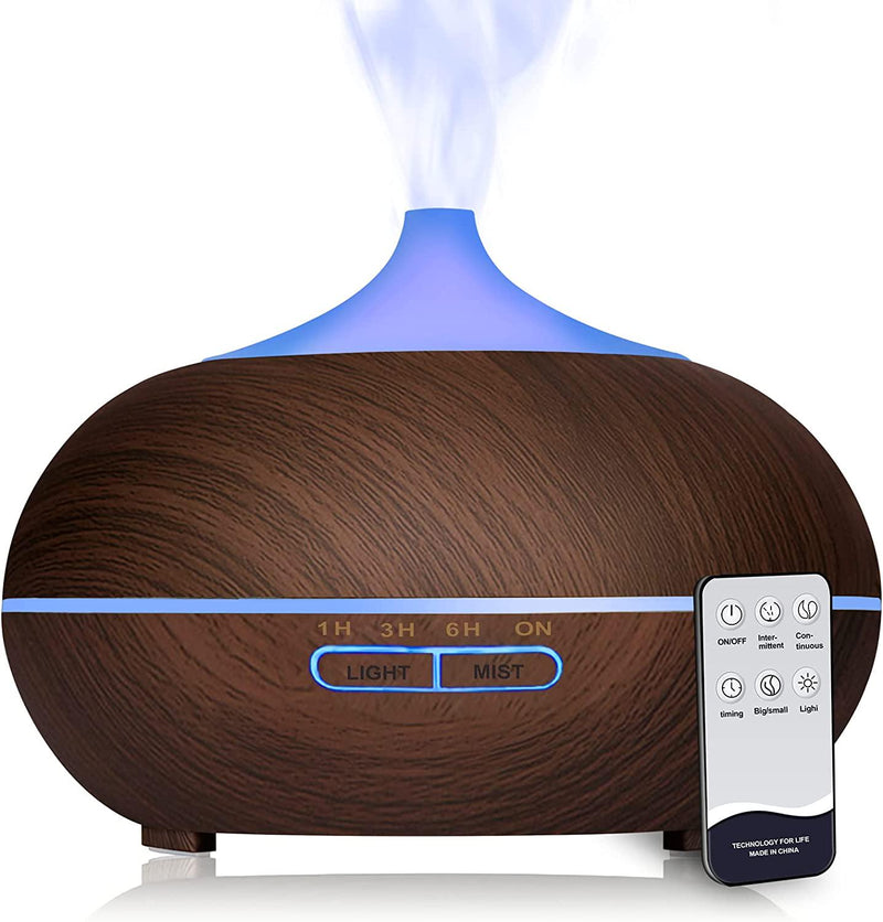  ASAKUKI 500ml Premium, Essential Oil Diffuser with Remote  Control, 5 in 1 Ultrasonic Aromatherapy Fragrant Oil Humidifier Vaporizer,  Timer and Auto-Off Safety Switch Brown : ASAKUKI: Health & Household