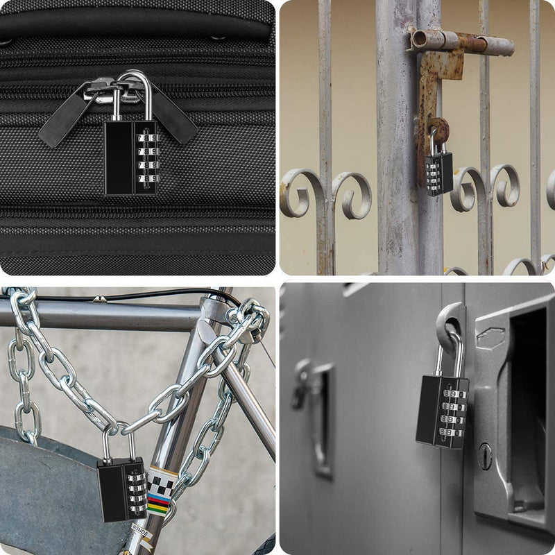 (Newest Version) 4 Pack Combination Padlock, 4 Digit Resettable Security Padlock with Keys, Waterproof Gate Lock for School, Gym or Sports Locker, Fence, Toolbox, Case, Hasp Storage