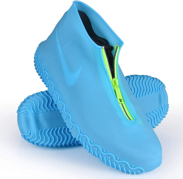 Shiwely Silicone Waterproof Shoe Covers, Upgrade Reusable Overshoes with Zipper, Resistant Rain Boots Non-Slip Washable Protection for Women, Men (M (Women 5.5-7.5, Men 5-6.5), Blue)