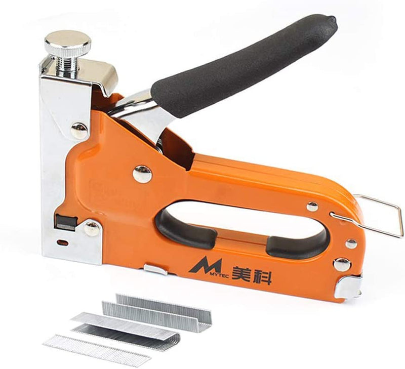 NUZAMAS Heavy Duty Staple Gun Kit, Includes Staple Gun, 600 Staples (200 Each U Shape, Door Shape, T Shape) and Staple Remover for Diy Applications, Plastic Body, Hand Operated 3 Way Stapler