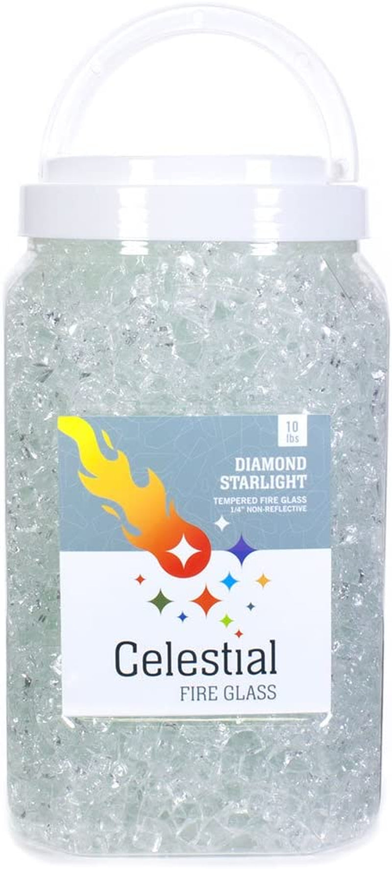 Celestial Fire Glass High Luster, 1/4" Reflective Tempered Fire Glass in Neptune Blue, 10 Pound Jar