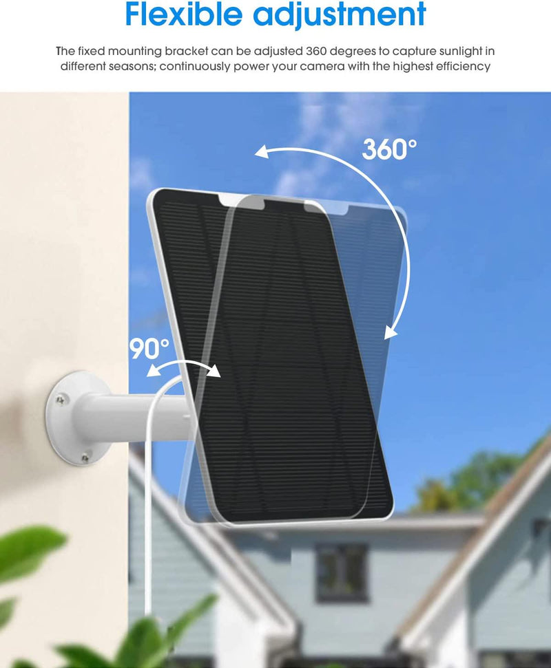 5V/4W Solar Panel Power Supply for Home Security Outdoor Rechargeable Battery Cameras, Waterproof, Reliable and Non-Stop Charging, 360° Adjustable Mounting, with Micro USB Port