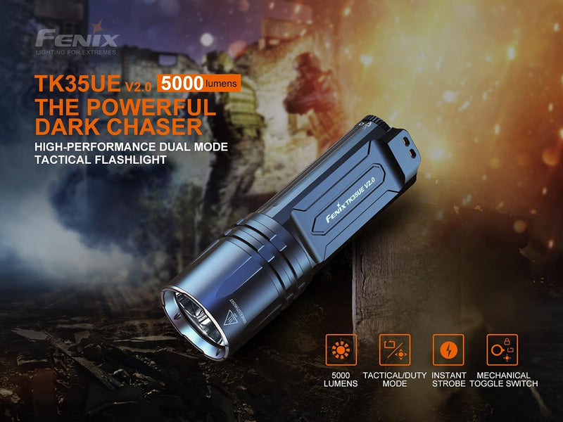 Fenix TK35UE V2.0 5000 Lumen Tactical Flashlight with 400M Beam – IP68 Waterproof Led Torch with Tactical & Duty Modes Flashlight Powered by 2 Batteries (Not Included)