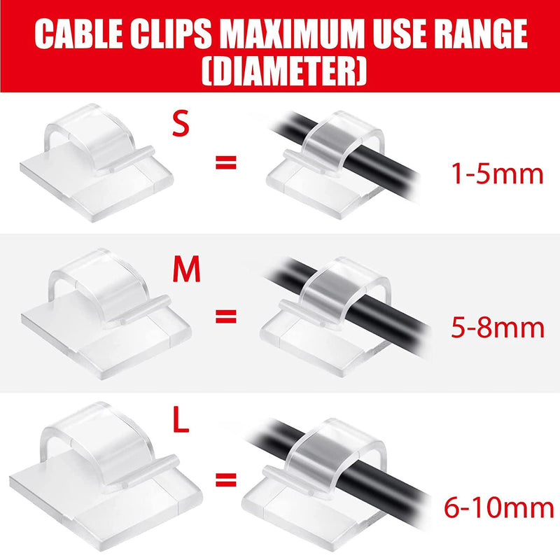 50 Pieces Outdoor Cable Clips with Adhesive Tapes, Clear Light Clips Cord  Organizer Strong Self Adhesive Mini Hooks Wire Management Holder for Fairy