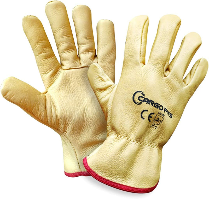 Genuine Premium Leather Work Gloves with Fleece Lined Thermal Cold Work Heavy Duty - Medium Size