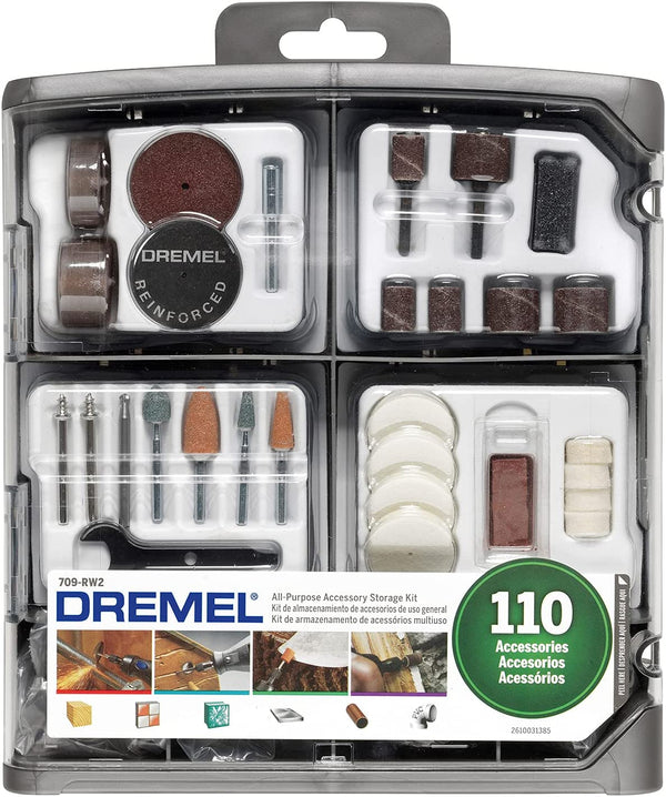 Dremel 709 Multipurpose Accessory Set, 110 Rotary Tool Accessories for Cutting, Sanding, Carving, Sharpening, Polishing