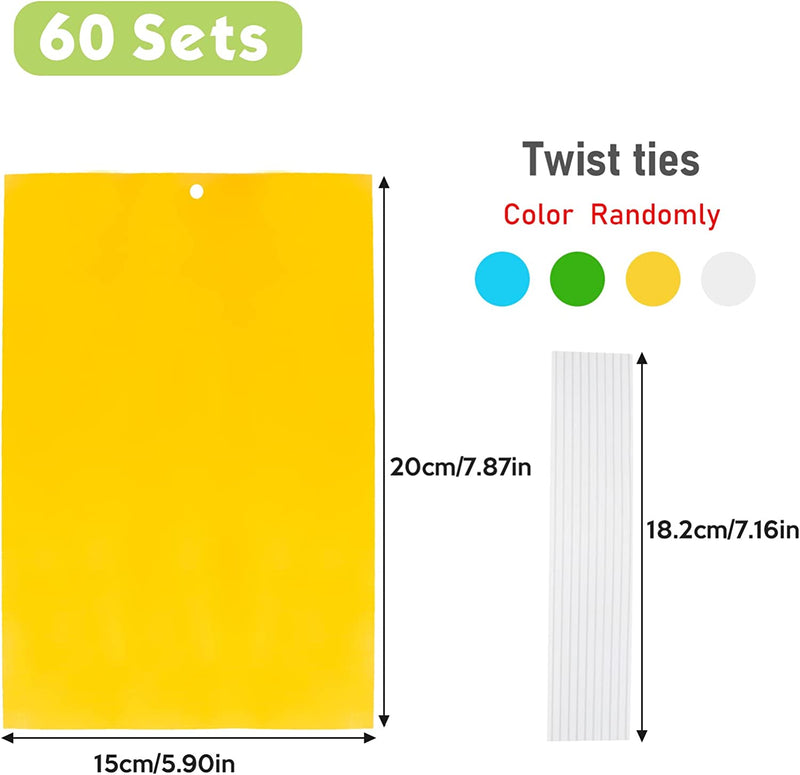 Yellow Sticky Traps Valuehall 60 Pcs Dual-Sided Fruit Fly Traps 8 X 6 Inch Sticky Bug Traps with Twist Ties for Capturing Flying Plant Insects like Fungus Gnats Flying Aphid Whiteflies V7F04