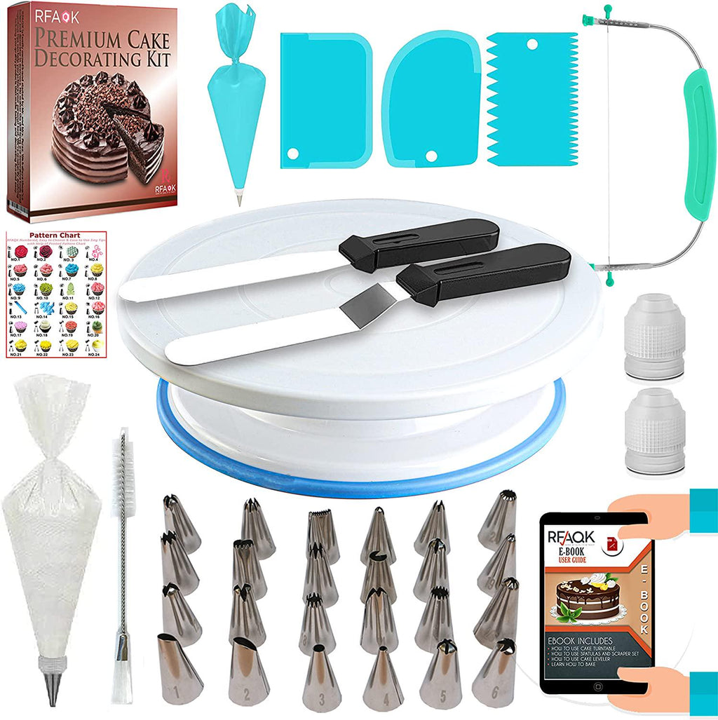Amazon.com: Gift For Women-Cake Decorating Supplies Kit for Beginners RFAQK  200PCs - Turntable with 48 Numbered Piping &7 Korean Tips(Pattern chart  included)-Straight & Offset Spatula-Leveler &Baking tools: Home & Kitchen