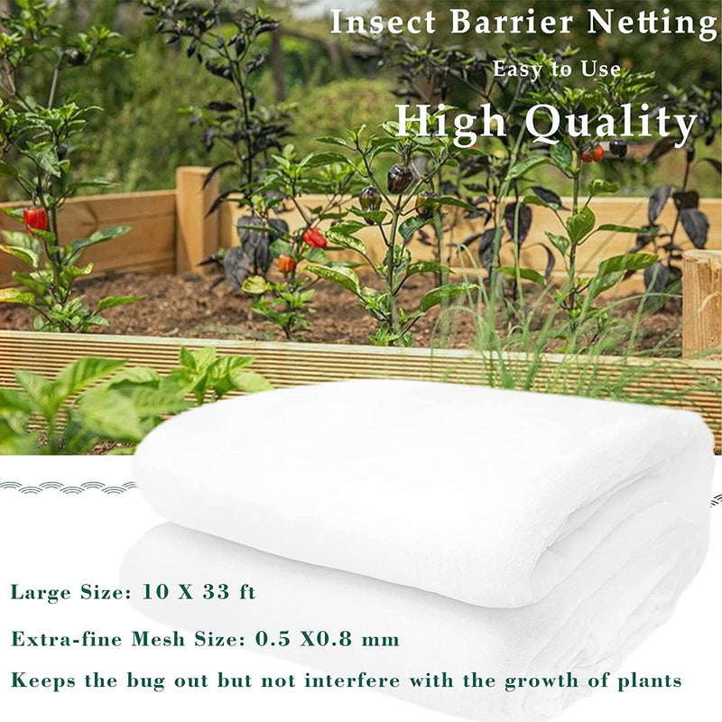 UCINNOVATE 10’ X 33’ Mesh Netting Insect Screen Barrier Net, 0.02’’ X 0.03’’ Ultra Fine Garden Netting Plant Protector Cover Bug Netting for Plant Fruits Vegetable Greenhouse Row Cover Raised Bed