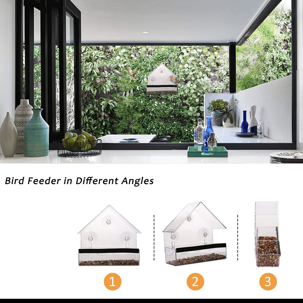 Unbreakable Large Window Bird Feeder with Removable Seed & Water Tray