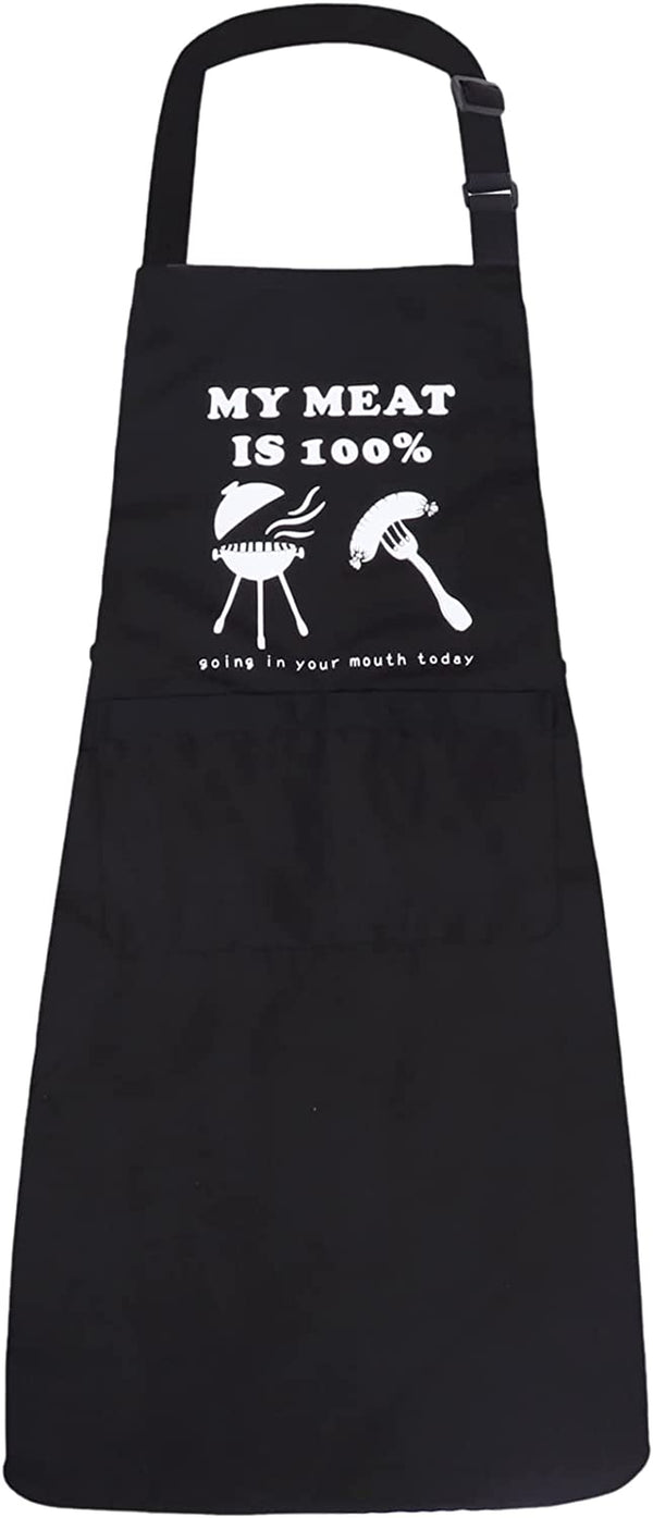BBQ Apron for Men, Funny Apron for Cooking, Grilling Apron for Men with 2 Pockets, Water Drop Resistant Aprons for Women, Adjustable Neck Strap Apron, Black Men Apron for Gift