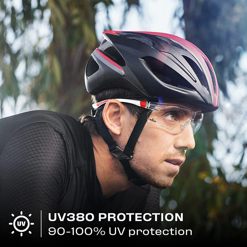 Safety Glasses with Clear Anti Fog Scratch Resistant Wrap-Around Lenses and  No-Slip Grips, UV Protection 