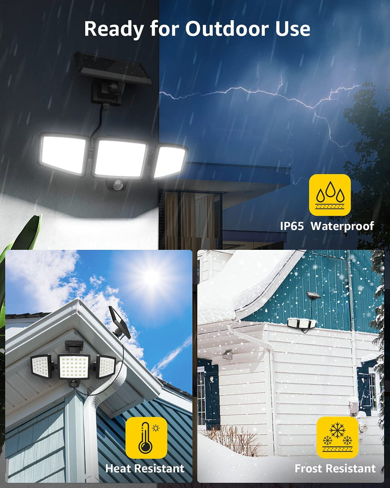 Lepro Solar Flood Lights Outdoor, WL5000 Motion Activated Security Lights, Separate Solar Panel, 3 Adjustable Head 270° Wide Lighting Angle, IP65 Waterproof Wall Lamp for Porch Yard Garage, 2 Packs